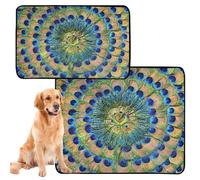 2 Pack Dog Non-Slip Mat with Muddy Feet Washable Non-Slip Dog Pads for Sofa 24 x 36 inch + 36 x 42 inch Peacock Bird