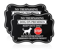 2 Pack Dog On Premises No Trespassing Sign, Do Not Enter Sign Aluminum, Dog Signs for Fence Door Outdoor Decorations 9.7x6.9 Inch (25X18 CM)