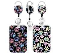 2 Pack Dog Paw ID Badge Holder with Clip Badge Reels Retractable Heavy Duty,Keychain,ID Holder for School Nurse Office 2