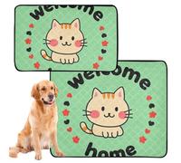 2 Pack Dog Pee Mat Rug for Dogs Muddy Feet Washable Dog Anti Slip for Airline Crate 24x36in+36x42in Welcome Home Cute Cartoon Cat