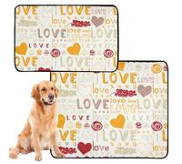 2 Pack Dog Pee Mat Valentines Cute Orange Hearts Love Doodle Muddy Mats for Dogs Large Washable Dog Anti Slip for Sofa 24x36in & 36x42in