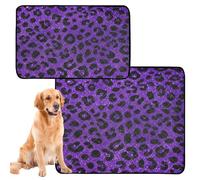 2 Pack Dog Pee Mat Washable Dog Mat Anti Slip Rug for Pet Bed 24x36in＋36x42in Fake Glitter Leopard Print Purple