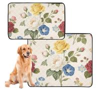 2 Pack Dog Pee Mats Dog Pee Mat Washable Anti Slip Floor Mat for Travel 24x36in+36x42in Colorful Retro Flower Pattern
