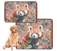 2 Pack Dog Pee Mats Muddy Mats for Dogs Washable Anti Slip Rug for Beach 24x36in＋36x42in Red Panda Floral Scarf Art