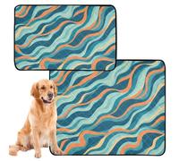 2 Pack Dog Pee Proof Rug Dog Pee Blankets Washable Anti Slip Mat for Dogs for Sofa 24x36in+36x42in Cyan Orange Wave Color - Block Print