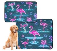 2 Pack Dog Pee Rug Dog Mats Washable Anti Slip Floor Mat for Car Seat 24x36in＋36x42in Flamingo Neon Pattern