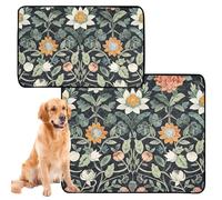 2 Pack Dog Pee Rug Dog Mats Washable Anti Slip Mat for Dogs for Pet Bed 24x36in＋36x42in Vintage Floral Dark Background