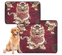 2 Pack Dog Pee Rug Rug for Dogs Muddy Feet Washable Anti Slip Mat for Dogs for Lawn 24x36in+36x42in Traditional Lion Dance Art