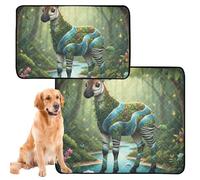 2 Pack Dog Pee Rug Washable Dog Mat Anti Slip Rug for Pet Bed 24x36in＋36x42in Okapi Congo Rainforest Collage