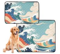 2 Pack Dog Pee Rug Washable Dog Rug Anti Slip Rug for Car Seat 24x36in+36x42in Wave Cloud Colorful Art