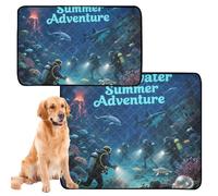 2 Pack Dog Pee Tray Indoor Dog Mats Washable Anti Slip Mat for Dogs for Sofa 24x36in＋36x42in Underwater Adventure Pattern