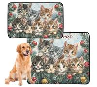 2 Pack Dog Pee Tray Indoor Muddy Mats for Dogs Large Washable Dog Anti Slip for Car 24x36in＋36x42in Christmas Kittens Pine Garland Art