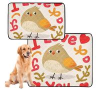 2 Pack Dog Pee Tray Indoor Rug for Dogs Muddy Feet Washable Anti Slip Floor Mat for Lawn 24x36in+36x42in I Love Your Valentine Cartoon Bird