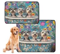 2 Pack Dog Pee Tray Indoor Washable Dog Pee Pads Anti Slip Mat for Dogs for Beach 24x36in+36x42in Cartoon Miniature Schnauzer Dogs Retro Bathtub