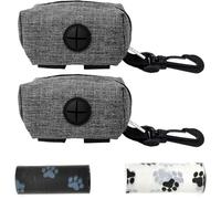 2 Pack Dog Poop Bag Holder, Poo Bag Dispenser for Lead with 2 Rolls Poo Waste Bags, Dog Waste Holder for Leash, Portable Poo BagHolder for Walking Running