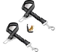 2-Pack Dog Seat Belts for Cars -Dog Seat Belt Adjustable Elastic Bungee-Strong Durable Dog Car Harness-Dog Seat Belt 360 Degree Swivel Won't Twist,Reflective,Easy to Use (BLACK & BLACK (2-PACK))