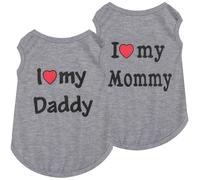 2 Pack Dog T-Shirt Sleeveless Vest for Small Dog, Love Mommy Daddy Chihuahua Yorkie Tank Top Tee Shirt Boy Girl Breathable, Summer Cute Female Male Stretchy Cotton Puppy Pet Cat Clothing, S, Grey