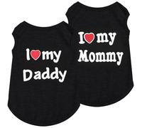 2 Pack Dog T-Shirt Sleeveless Vest for Small Dog, Love Mommy Daddy Chihuahua Yorkie Tank Top Tee Shirt Boy Girl Breathable, Summer Cute Female Male Stretchy Cotton Puppy Pet Cat Clothing, S, Black