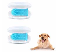 2 Pack Dog Toothbrush Silicone Cleaning Toothbrush Pet Finger Toothbrush 360º Pets Dog Cat Puppy Reusable Tooth Brush Breath Dental Care Pet Teeth Cleaning Kit with Storage Box - (Blue)