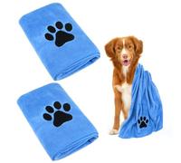 2 Pack Dog Towel, Super Absorbent Dog Towels for Drying Dogs, 75 x 35 cm Microfibre Dogs Drying Towel for Puppies, Cats and Other Pets Bath, Rain, Travel (Blue)