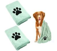 2 Pack Dog Towel, Super Absorbent Dog Towels for Drying Dogs, 75 x 35 cm Microfibre Dogs Drying Towel for Puppies, Cats and Other Pets Bath, Rain, Travel (Green)