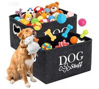 2 Pack Dog Toy Box Baskets, Foldable Felt Storage Basket with Metal Handle, Large Pet Toy Organiser Box Felt Stuff Storage Baskets for Puppy & Cat Supplies, Pet Clothes, Accessories (38x27x23cm)