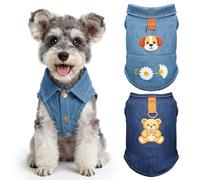 2 Pack Dog Tshirts for Small Dogs, Soft Breathable Denim Dog Vest with D-Ring & Cute Bear Daisy Print Dog Shirts for Small Dogs Girl Boy, Puppy Clothes Outfits for Chihuahua Yorkie Shih Tzu