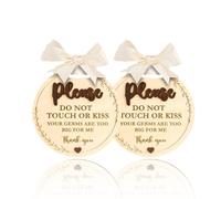 2 Pack Dont Touch Baby Sign for Pram, Wooden Please Do Not Touch Or Kiss Baby Sign, Baby Safety Hang Tags for Pram Car Seat Stroller, Universal Baby Sign