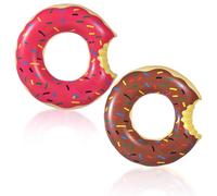 2 Pack Donuts Pool Inflatables Rubber Ring for Adults, 90cm Pink Brown Donut Swimming Ring Cute Tube Rings for Women Men Summer Beach Pool Party Water Sport