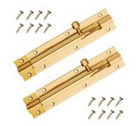 2 Pack Door Bolt Polished Brass Barrel Slide Lock 150mm [6''] Latch with Screws Ideal for Internal and External Doors Locks Bedroom Bathroom Toilet Shed Gate Cupboards Cabinets - 150mm, Polished Brass