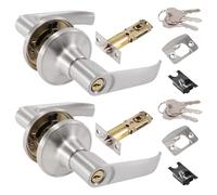 2 Pack Door Lock Handle Set, Aluminium Alloy Door Handles with Key and Lock for Bedroom, Bathroom, Internal Wooden Doors(Silver, 25-45mm)