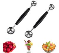 2 Pack Double Ended Headed Fruit Icecream Ball Spoon,Stainless Steel Melon Baller,Smooth Round Melon Balls Melon Scoop for Watermelon/Ice Cream/Fruits/Sorbet/Meatball
