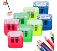 2-Pack Double Hole Manual Pencil Sharpener with Lid & Container, Handheld Sharpener for Thick/Thin Pencils, School Office Supplies (Yellow) (8PC)