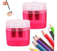 2-Pack Double Hole Manual Pencil Sharpener with Lid & Container, Handheld Sharpener for Thick/Thin Pencils, School Office Supplies (Yellow) (Rosa*2)