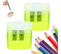 2-Pack Double Hole Manual Pencil Sharpener with Lid & Container, Handheld Sharpener for Thick/Thin Pencils, School Office Supplies (Yellow) (Gelb*2)