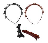 2-Pack Double Layer Hair Bands with 2 Clips, Braided & Bangs Clips, Braided Headbands - Styling Accessories for Women & Girls