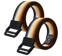 2 Pack Double Ring Belts for Men Women - Rainbow Fabric Canvas Web Belt Plus Size 115 to 175 cm for Outdoor Casual Wear