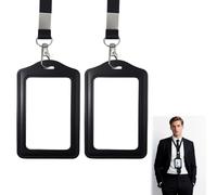 2 Pack Double Sided Clear Badge Holder, Vertical ID Card Holders, Black Lanyard with Card Holder, for Office School ID Credit Cards Proximity Key Cards Driver’s Licenses and Passes