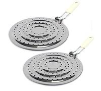 2 Pack Double Thickening Heat Diffuser Reducer Flame Guard Simmer Plate, Stainless Steel for Electric and Gas Stovetops Hob, 8 inch for Gas Cooker Pan Conducts Heat Evenly, Detachable Handle