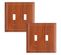 2-Pack Double Toggle Light Switch Cover Plate, Durable Natural Bamboo Fiber Decorative Switch Plate Covers, Wood Grain 2 Gang Wall Plate, Corrosion Resistant