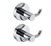 2 Pack Double Towel Hooks for Bathrooms, Stainless Steel Door Hooks Screw in, Heavy Duty Double Coat Hook for Bathroom Livingroom Kitchen Toilet Wall Mounted, Modern Polished Chrome Finish