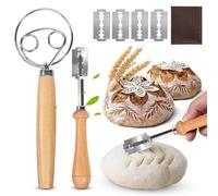 2 Pack Dough Whisk & Bread Lame Set - Beechwood Handle & Stainless Steel, Premium Sourdough Scoring Tool with 5 Blades & Blade Guard, Breads Baking Accessories, Sourdough Tool for Kitchen