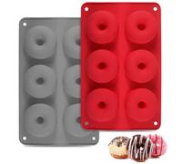 2 Pack Doughnut Mould, 6 Cavity Silicone Donut Molds Non Stick Donut Pan for Baking Mini Doughnut Tray Ring Cake Tins (Red+Grey)