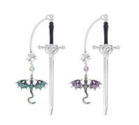 2 Pack Dragon Bookmark, Zinc Alloy Metal Sword Bookmark, Sturdy and Durable Fourth Wing Bookmark, Applicable to Daily Use or Collection by BookLovers（Blue and Purple）