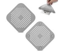 2 Pack Drain Hair Catcher Silicone Bathroom Accessories Square Drain Cover for Shower,Easy to Install Suit for Bathroom,Bathtub,Kitchen, Grey