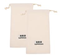 2 Pack Drawstring Slipper Bags, Beige Fabric Pouches for Travel | Separate Clean from Dirty Footwear, Suitcase Packing, Soft Cloth Texture, Hotel Guests and Frequent