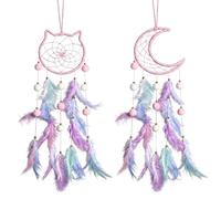 2 Pack Dream Catcher for Girls, Handmade Feather Wall Hanging, Owl & Moon Boho Decor, Kids Room Accessories, Pink Purple Bedroom Gift