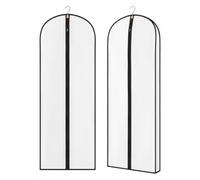 2 Pack Dress Bags Covers Long, 55in PEVA Garment Bags Suit Bags, Black Edge | Waterproof Dustproof Protection, Full Zip, Reusable, Translucent Design, For Dresses, Coats, Suits, Home or Travel