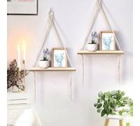 2-Pack Driftwood Wall Shelf Handmade Wooden Hanging Shelf with Cotton Rope Rustic Decorative Storage for Living Room Bedroom Bathroom - Unique Home Décor
