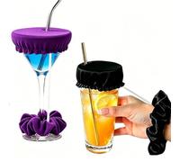 2 Pack Drink Covers Anti Spike, Scrunchie Nightcap Drink Cover, Reusable & Washable Cup Cover with Straw Hole for Girls Women Clubs Bars Parties Fits Most (Purple + Black)